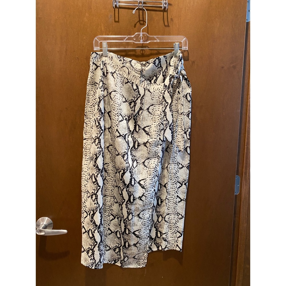 Snakeskin Satin Wraparound Midi Skirt